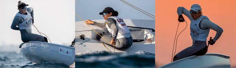 Lilly Myers, Christina Sakellaris, and Hallie Schiffman at the 2021 ILCA Radial World Championship photo copyright Sander Van Der Borch taken at  and featuring the ILCA 6 class
