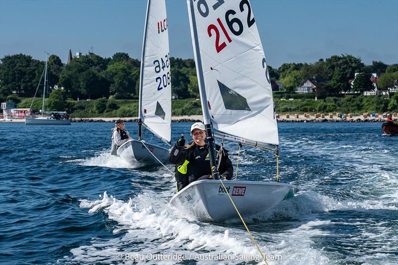 Elyse Ainsworth (ILCA 6) competing at Kieler Woche in Kiel, Germany photo copyright Beau Outteridge / Australian Sailing Team taken at  and featuring the ILCA 6 class