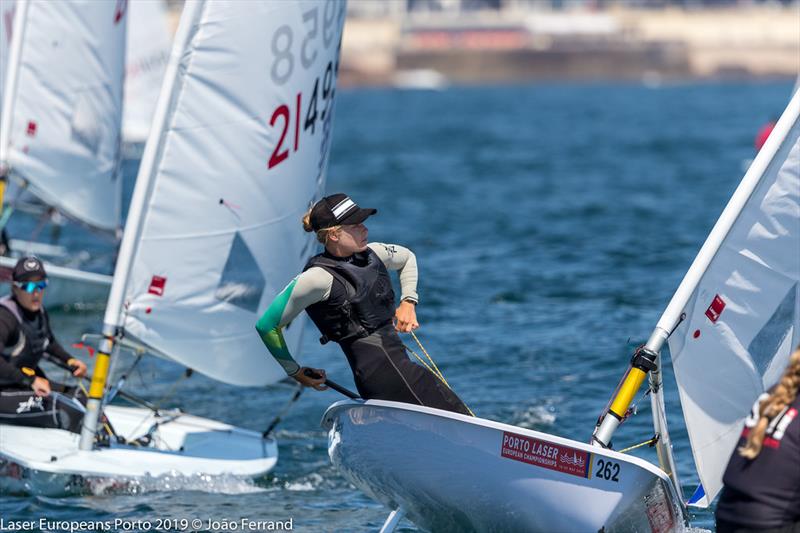 Mara Stransky in the thick of things at the Laser Europeans photo copyright Joao Ferrand taken at Whitsunday Sailing Club and featuring the ILCA 6 class