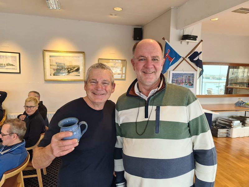 Dave Coleman (L), ILCA 6 Mug winner - Viking Marine DMYC Frostbite Series 2 day 12 photo copyright Frank Miller taken at Dun Laoghaire Motor Yacht Club and featuring the ILCA 6 class