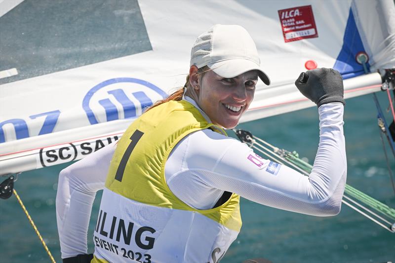 Marit Bouwmeester (NED) wins ILCA 6 gold at the Paris 2024 Olympic Test Event - photo © World Sailing