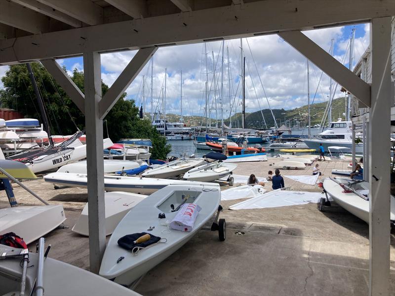 ILCAs rigging at Antigua Yacht Club photo copyright Guy Noble taken at Antigua Yacht Club and featuring the ILCA 6 class