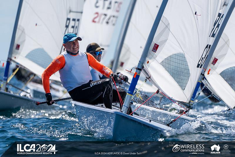 There was plenty of close action on the ILCA 6 course - 2024 ILCA Masters World Championships photo copyright Harry Fisher, Down Under Sail taken at Adelaide Sailing Club and featuring the ILCA 6 class