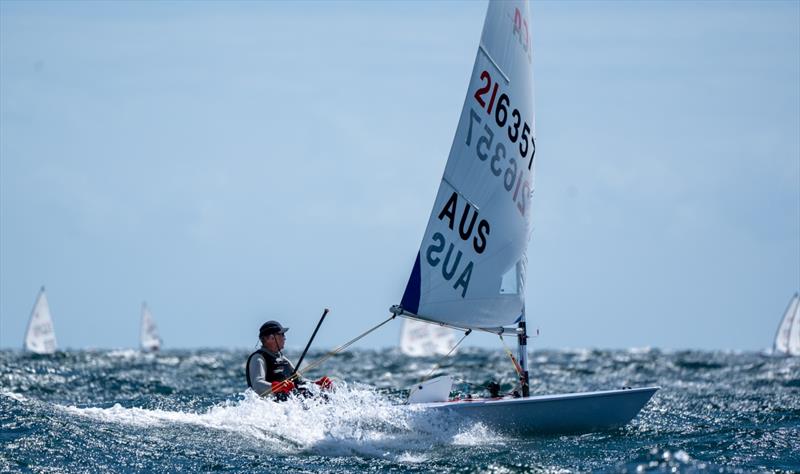 Australian Robert Lowndes sits in second place in the ILCA 6 Legends fleet - 2024 ILCA Masters World Championships photo copyright Harry Fisher / Down Under Sail taken at Adelaide Sailing Club and featuring the ILCA 6 class
