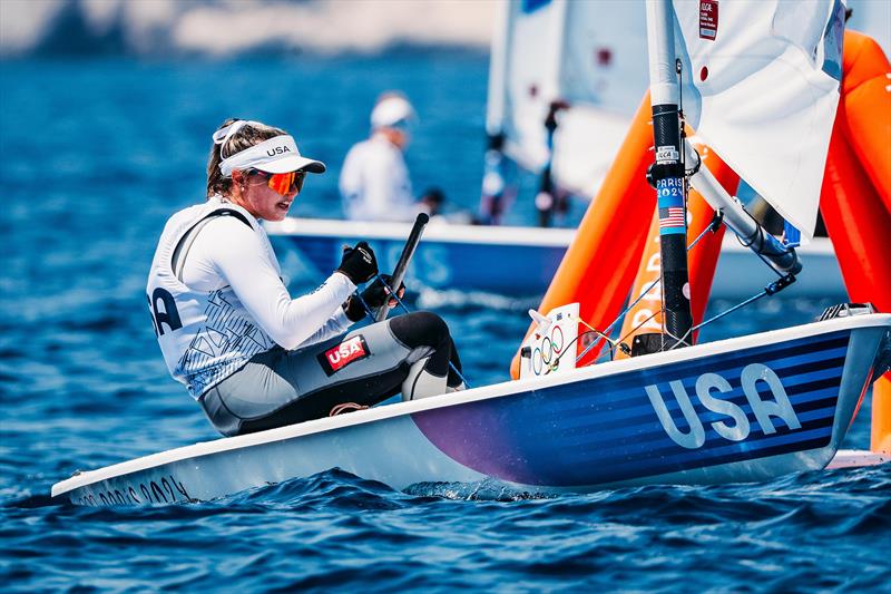 Erika Reineke (Ft. Lauderdale, FL) sails during one of the day's two races in the Women's Dinghy event at the Paris 2024 Olympics - photo © Sailing Energy / US Sailing