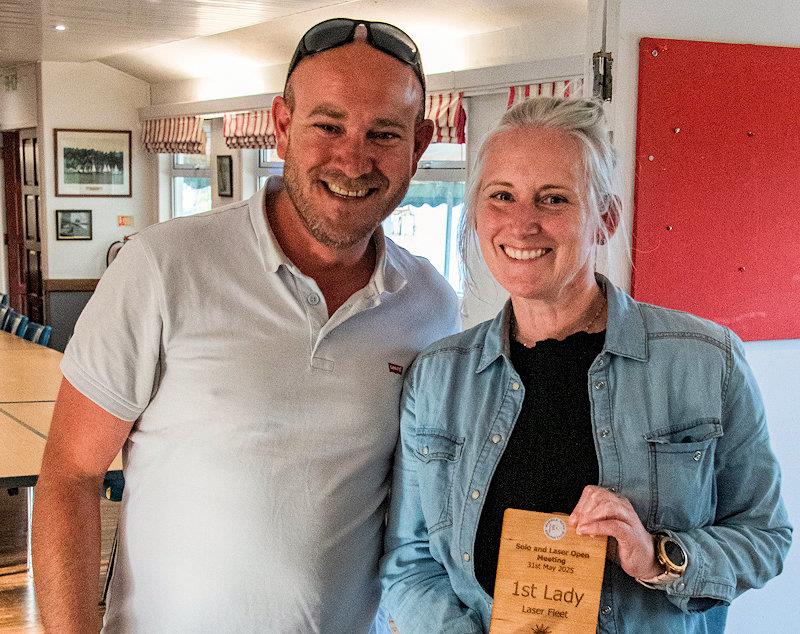 Rachel Nicol receives the First Lady trophy from Vice Commodore Roo Jarvis - Solo and Laser Open Meeting at Middle Nene photo copyright David Livingstone taken at Middle Nene Sailing Club and featuring the ILCA 6 class