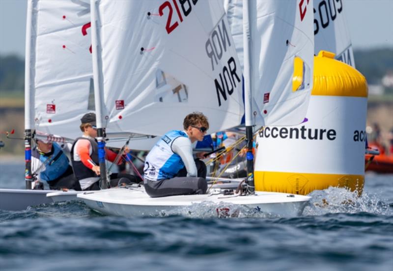 At the ILCA 6 Men's World Championship, every centimetre was fought for at the turning marks on the second day of Kieler Woche - photo © Felix Diemer / Kieler Woche