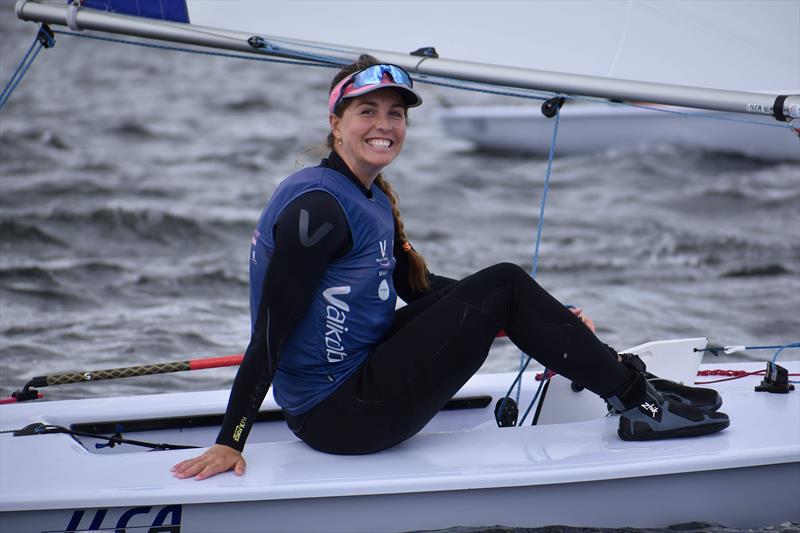 Australia's Sylvie Stannage resting between races in the ILCA 6 qualifying series - 2026 ILCA Oceania & Australian Open & Youth Championship photo copyright Jane Austin taken at Royal Yacht Club of Tasmania and featuring the ILCA 6 class