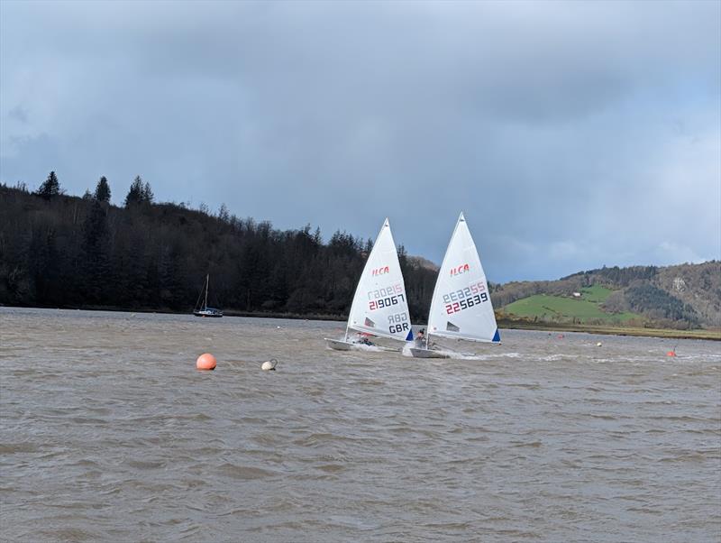 The leading pair sailing fast! Finn Harris just ahead but caught by Toby right on the line during the Solway Yacht Club Easter Weekend photo copyright Richard Bishop taken at Solway Yacht Club and featuring the ILCA 6 class