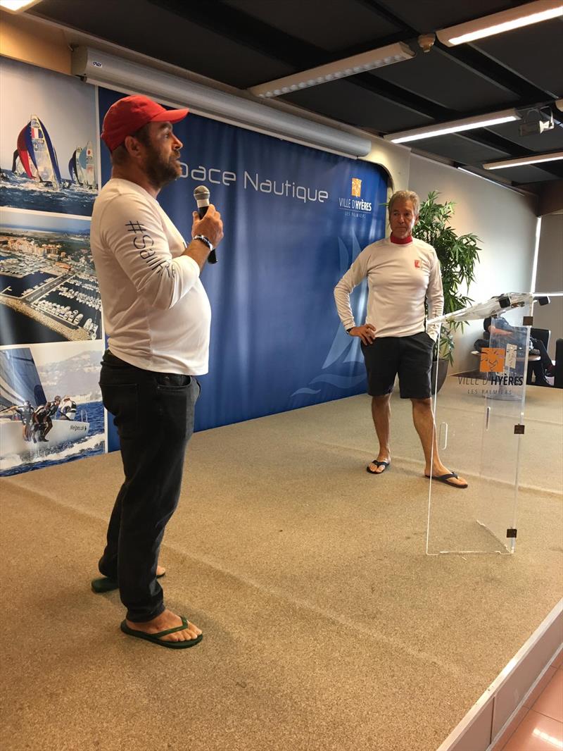 Vasco Serpa (POR) talks during the 2019 SB20 World Championship photo copyright SB20 Class taken at COYCH Hyeres and featuring the SB20 class