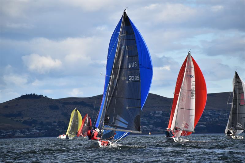 The SB20 fleet on the River Derwent in Hobart for the SB20 Pre-Christmas Summer Pennant Series photo copyright Jane Austin taken at Derwent Sailing Squadron and featuring the SB20 class