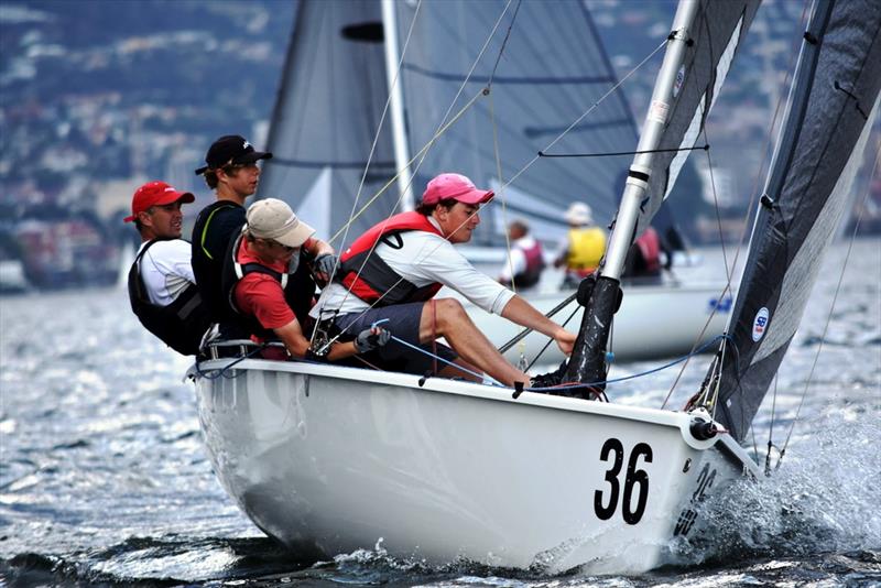 Bayley Fisher (black cap) racing on The Honey Badger - photo © Jane Austin