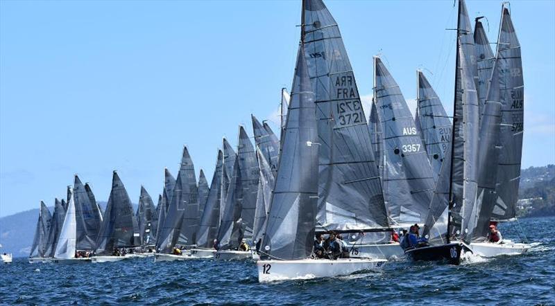 Day 4 - Fiftynine SB20s on the line on Hobart's River Derwent – SB20 World Championship photo copyright Jane Austin taken at Royal Yacht Club of Tasmania and featuring the SB20 class