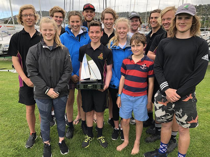 Youth Division helms and some of their crew get a feel for the 2018 SB20 Australian Championship perpetual trophy photo copyright Jane Austin taken at Derwent Sailing Squadron and featuring the SB20 class