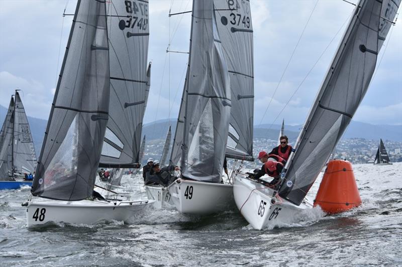 Tension at the top mark - Day 1 - 2018 SB20 Australian Championship photo copyright Jane Austin taken at Derwent Sailing Squadron and featuring the SB20 class