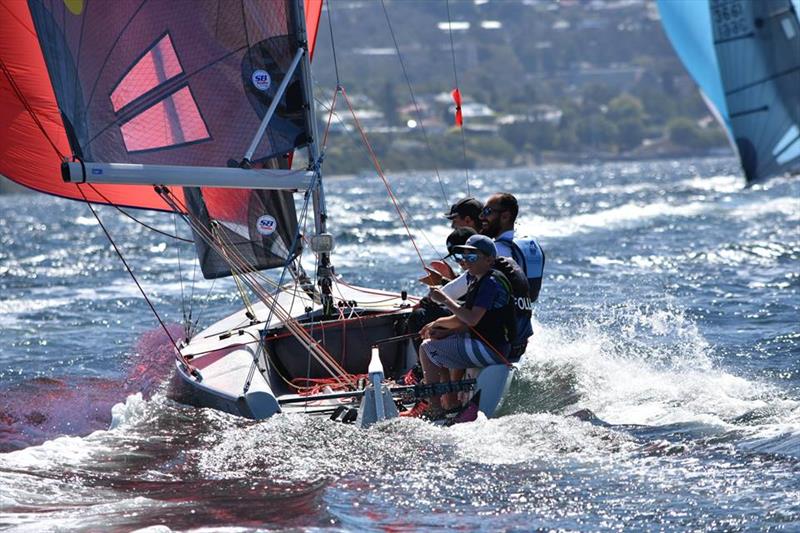 Robin Follin and Give Me Five FFV Youth competing in the 2018 SB20 World Championship in Hobart photo copyright Jane Austin taken at  and featuring the SB20 class