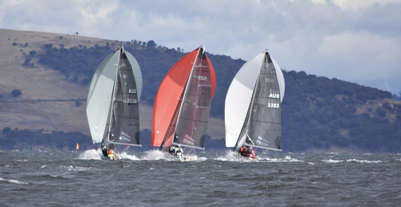 Fast and furious donwhill runs on the River Derwent L to R Honey Badger, Mind Games and Rebellion - Post-Xmas SB20 Summer Pennant Series photo copyright Jane Austin taken at Bellerive Yacht Club and featuring the SB20 class