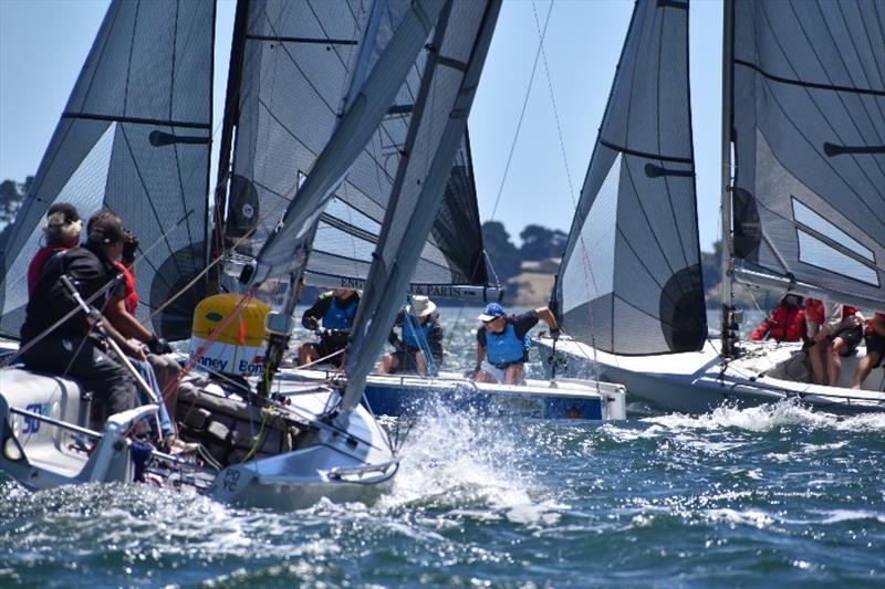 It was hectic at the top mark in the 6ty SB20 Tasmanian Championship photo copyright Jane Austin taken at Port Dalrymple Yacht Club and featuring the SB20 class
