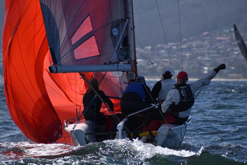 Mind Games leads the SB20 Australian fleet in the Harcourts Hobart SB20 Australian Championship in Hobart photo copyright Jane Austin taken at Derwent Sailing Squadron and featuring the SB20 class