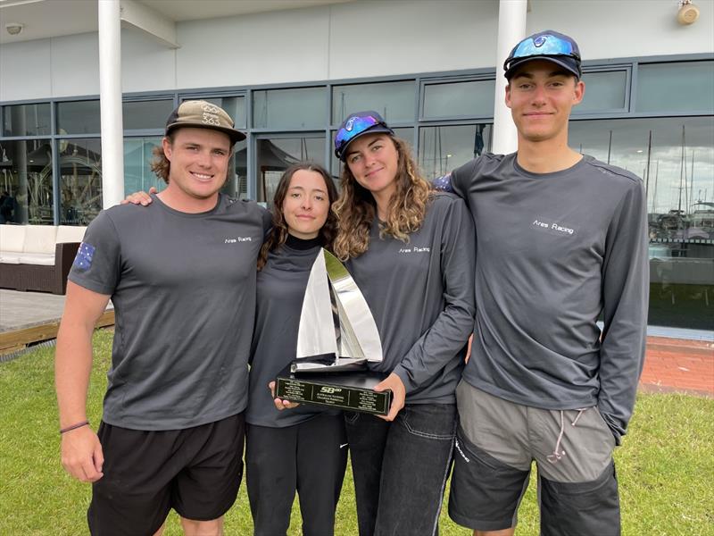 SB20 Australian Champions - Ares Racing Team. (L to R) Skipper Will Sargent, Eirini Marios, Paige Caldecoat and Ed Reid photo copyright Jane Austin taken at Royal Yacht Club of Tasmania and featuring the SB20 class