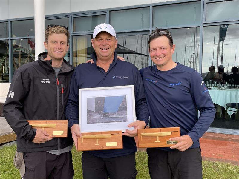 Third Place - Export Roo. (L t R) Lewis Noye, Michael Cooper and David Chapman - 2022 SB20 Australian Championship photo copyright Jane Austin taken at Royal Yacht Club of Tasmania and featuring the SB20 class