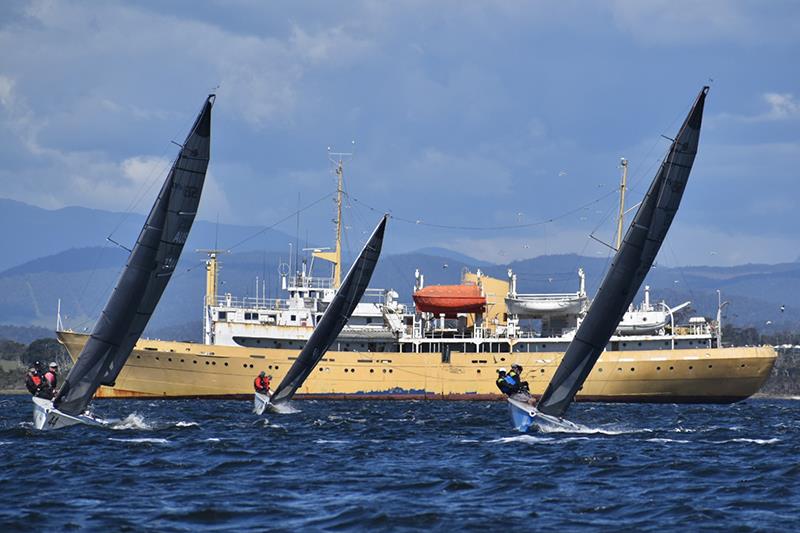 MV Wyuna provides a spectacular backdrop for the SB20 sportsboat photo copyright Jane Austin taken at Port Dalrymple Yacht Club and featuring the SB20 class