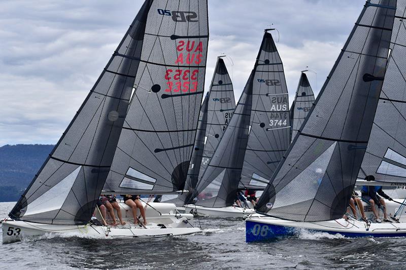 The SB20 fleet just after the start on the River Tamar photo copyright Jane Austin taken at Port Dalrymple Yacht Club and featuring the SB20 class