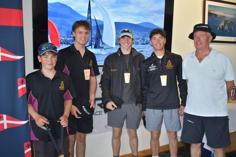 Warwick Dean-THSSA Archie McQuillam Phineas Gray Sam Hooper Charlie Birch and Stephen Catchpool SB20 Aus Vice President - - 2026 Storm Bay Apparel SB20 Australian Championship photo copyright Jane Austin taken at Derwent Sailing Squadron and featuring the SB20 class