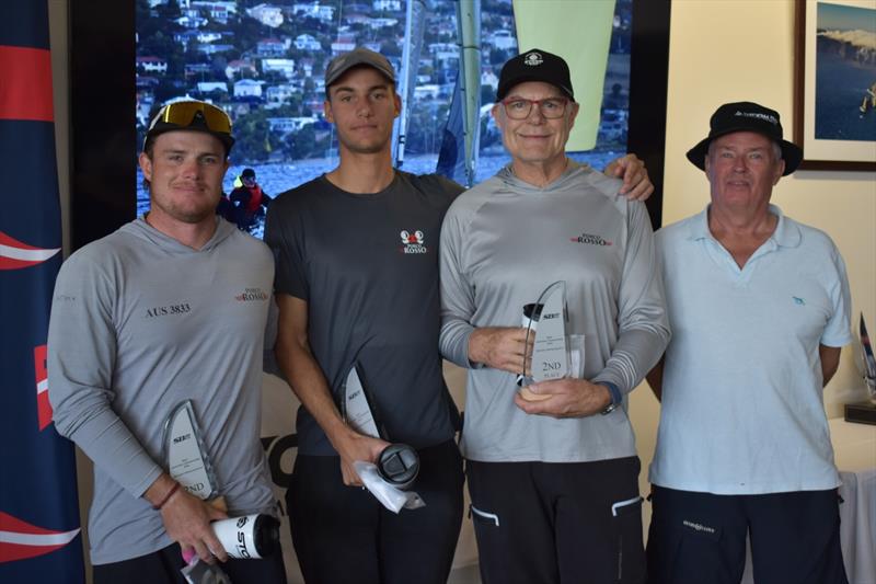 Porco Rosso Will Sargent Ed Reid Paul McCartney with SB20 Australia Vice President Stephen Catchpool - 2026 Storm Bay Apparel SB20 Australian Championship photo copyright Jane Austin taken at Derwent Sailing Squadron and featuring the SB20 class