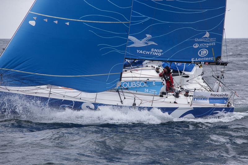 The fleet pass the Isles of Scilly during La Solitaire du Figaro 2020 Leg 1 photo copyright Alexis Courcoux taken at  and featuring the Figaro class