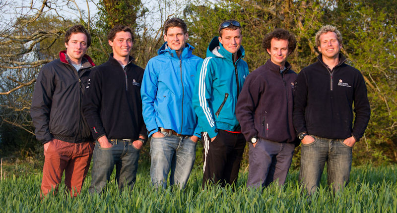 The six non-French skippers lining up for Monday's 350 mile Solo Concarneau, the penultimate race of the season (l to r) David Kenefick, Jack Bouttell, Henry Bomby, Sam Goodchild, Nick Cherry and Ed Hill photo copyright Brian Carlin / Artemis Offshore Academy taken at Société des Régates de Concarneau and featuring the Figaro class