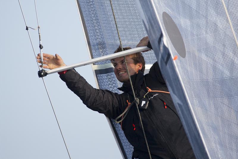 Pierre Quiroga makes repairs mid-race in Stage 4 of La Solitaire URGO Le Figaro - photo © Alexis Courcoux