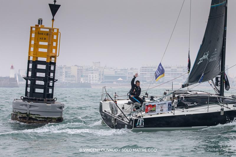 Podium for Alan Roberts in the Solo Maitre Coq photo copyright Vincent Olivaud / Solo Maitre Coq taken at  and featuring the Figaro class