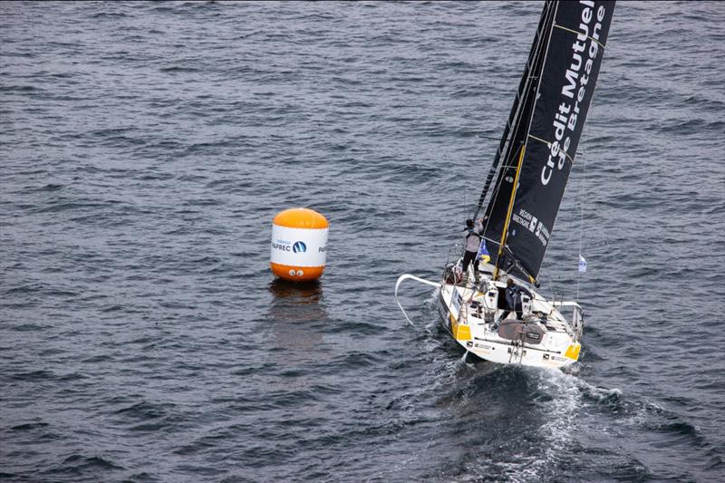 Transat Paprec start: Region Bretagne CMB Performance (Gaston Morvan and Anne-Claire Le Berre) set their kite photo copyright Alexis Courcoux taken at  and featuring the Figaro class