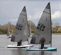A difference in light air technique between Simon Hopkins (428) and Bryan Westley (407) during the Noble Marine Lightning 368 2022 Travellers Series at Aldridge © Diane Hodgson