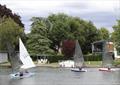 Simon Hopkins, David Phillips, John Claridge and Caroline Hollier against a stunning backdrop during the Noble Marine Insurance Lightning 368 Travellers at Cookham Reach © Elaine Gildon