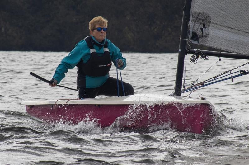 Caroline Hollier survives a windy gybe during the Noble Marine Lightning 368 2023 Nationals at Chase SC photo copyright Charles Minton taken at Chase Sailing Club and featuring the Lightning 368 class