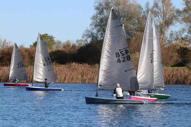 A close call as Simon Hopkins crosses Penny Yarwood - Lightning 368 Rum & Mince Pie open meeting at West Oxfordshire - photo © Stewart Eaton