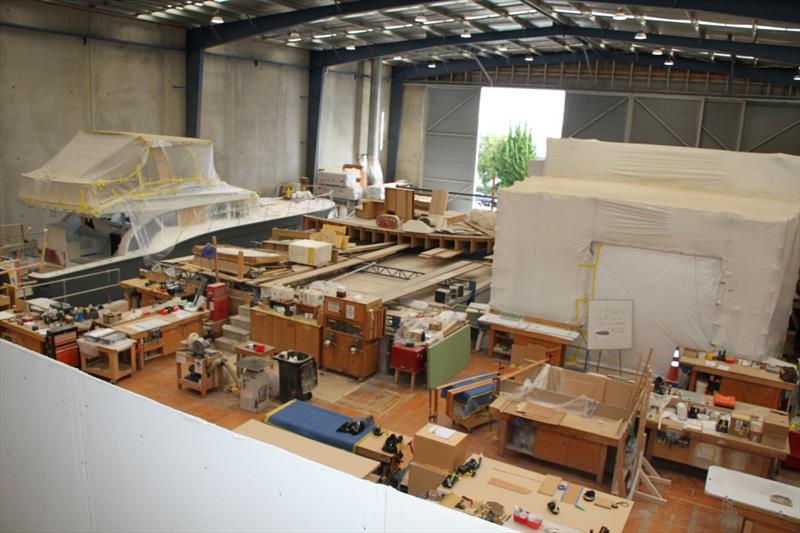 Two of the yards in the 2500sq metre build facility - LLoyd Stevenson Boatbuilders - September 2022 - photo © Richard Gladwell - Sail-World.com/nz