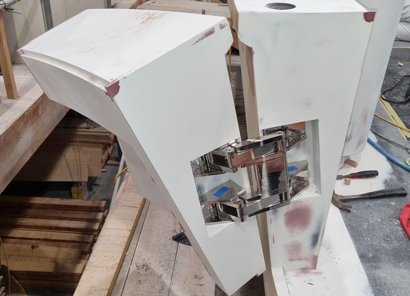 Beautiful transom door custom hinge test fit - Lloyd Stevenson Boats - July 2022 photo copyright LSB taken at Royal New Zealand Yacht Squadron and featuring the  class