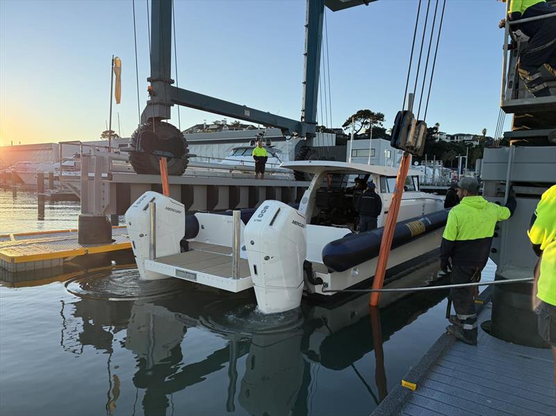 Django Shade foiling Catalyst 50 launch - Lloyd Stevenson Boatbuilders - May 2026 - photo © Lloyd Stevenson Boatbuilders