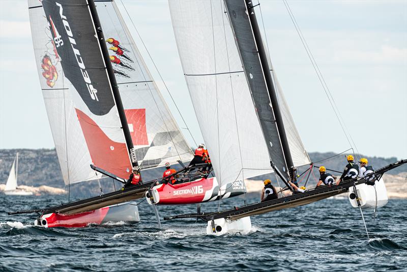 JC de Champs' White Sound jockeys with Richard Davies' Section 16. - Day 2 - M32 European Series Marstrand 2019 - photo © Drew Malcolm