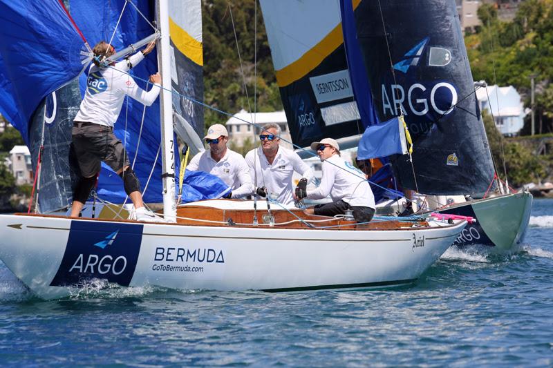 Skipper Ian Williams (right) and the Team GAC Pindar crew round a windward mark during the Final of the 69th Argo Group Gold Cup in May 2019 photo copyright Charles Anderson taken at Royal Bermuda Yacht Club and featuring the M32 class