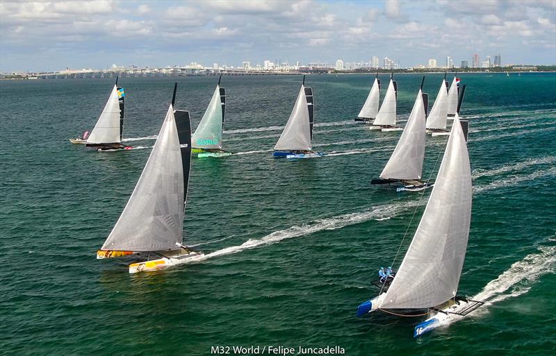 Entire fleet racing in Biscayne Bay at the M32 World Championships in Miami - photo © m32world / Felipe Juncadella