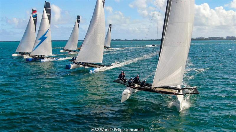 Convergence skippered by Jenifer Wilson leading the Fleet at the M32 World Championship in Miami photo copyright m32world / Felipe Juncadella taken at  and featuring the M32 class