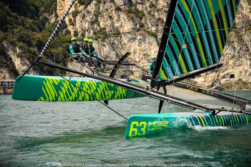 Surge with Ryan McKillen enjoying the Ora on Lake Garda - M32 European Championships 2022 photo copyright M32World / Felipe Juncadella taken at Fraglia Vela Riva and featuring the M32 class