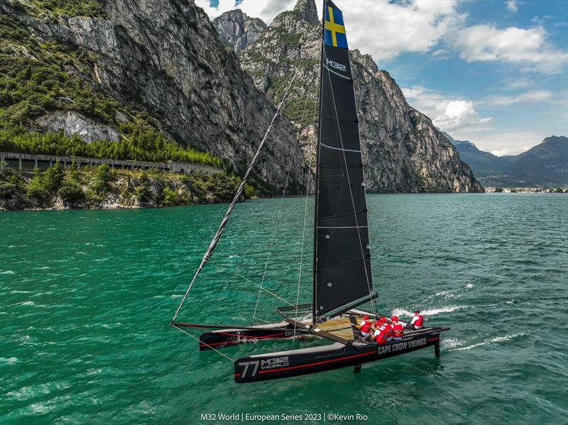 Håkan Svensson's Cape Crow Vikings with Max Salminen, Jakob Wilson, Axel Munkby, and Sam Gilmour during the M32 Europeans at Lake Garda photo copyright Kevin Rio taken at Fraglia Vela Riva and featuring the M32 class