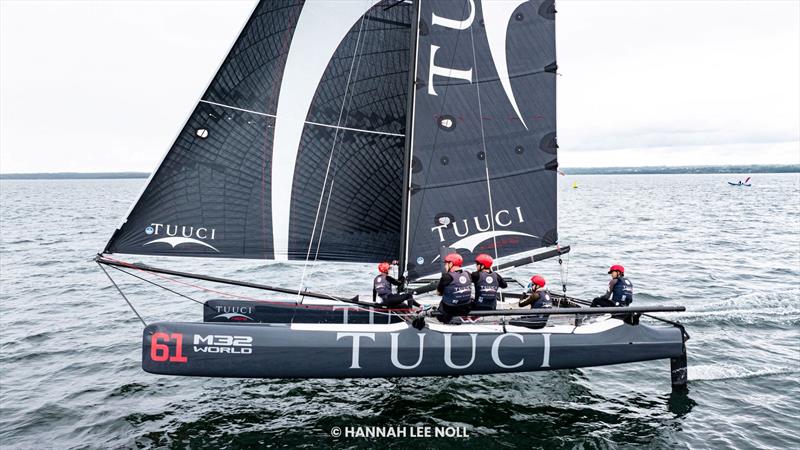 Cy Thompson, Tom Burton, C.T. Olander, John Wallace, and Charlie McHugh lead the fleet at the M32 World Championship photo copyright Hannah Lee Noll taken at  and featuring the M32 class