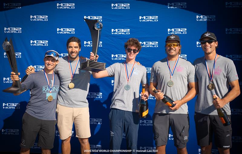 YoungBlood hoists M32 World Championship Trophies for Overall and Corinthian Helm - 2026 M32 World Championship - photo © Hannah Lee Noll