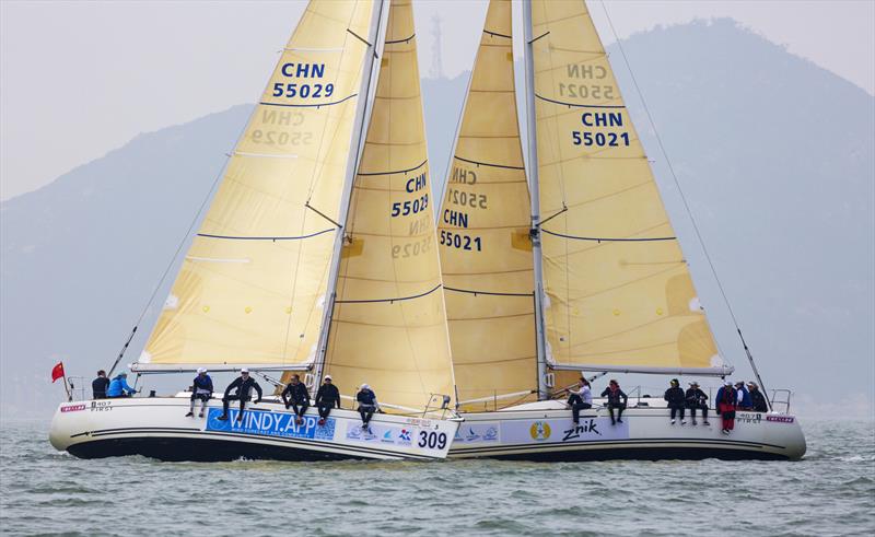 Close criss-cross. Team Windy, Team Vivat. 2020 Guangdong-Hong Kong-Macao Greater Bay Area Cup Regatta & Macao Cup International Regatta photo copyright Guy Nowell taken at  and featuring the  class